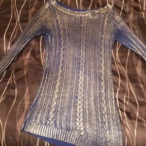 Sexy blue and gold metallic sweater dress